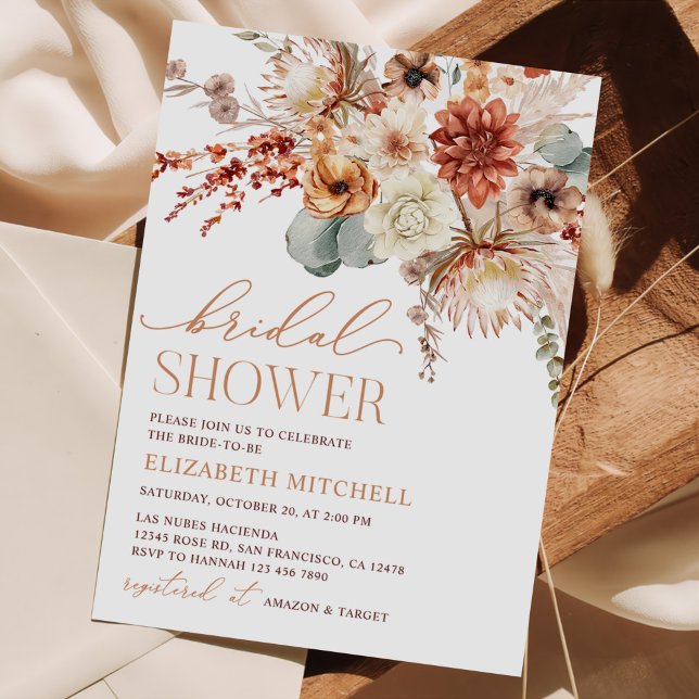 Boho Terracotta Flowers Fall Bridal Shower Invitation (Creator Uploaded)