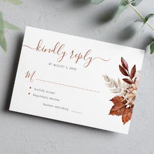 Boho terracotta foliage floral wedding RSVP card