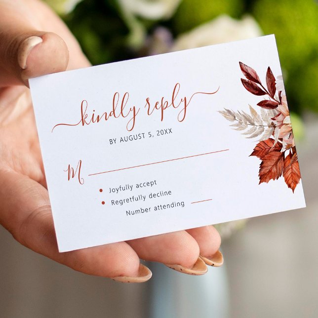 Boho terracotta foliage wedding RSVP  Enclosure Card (Different sizes available)