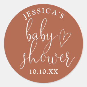 Boho Terracotta Gender Neutral Baby Shower Favour Classic Round Sticker