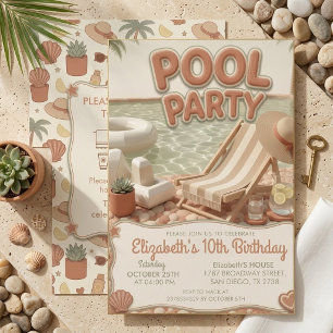 Boho Terracotta Girls 10th Birthday Pool Party Invitation