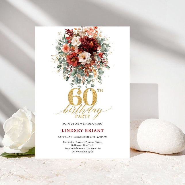 Boho Terracotta Gold Floral 60th Birthday Invite (Boho Terracotta Gold Floral 60th Birthday Invite

)