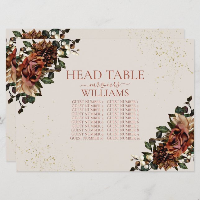 Boho Terracotta Greenery Floral Head Table Seating Invitation (Front/Back)