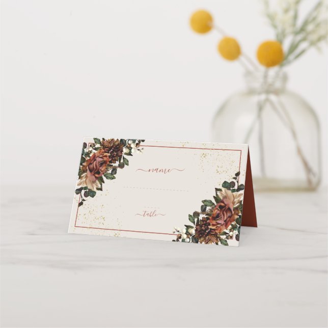 Boho Terracotta Greenery Floral Wedding Place Card (Front)