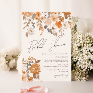 Boho terracotta hand painted floral bridal shower invitation