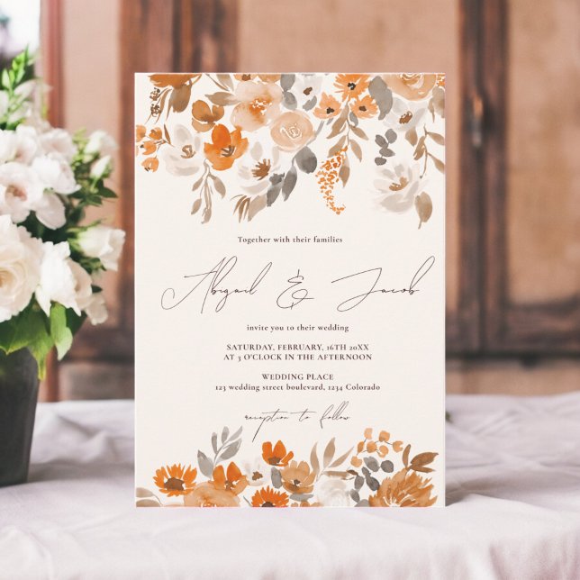Boho terracotta hand painted floral wedding invitation (Boho terracotta hand painted floral wedding invitation)