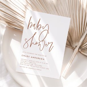 Boho Terracotta Handwritten Script Baby Shower Invitation