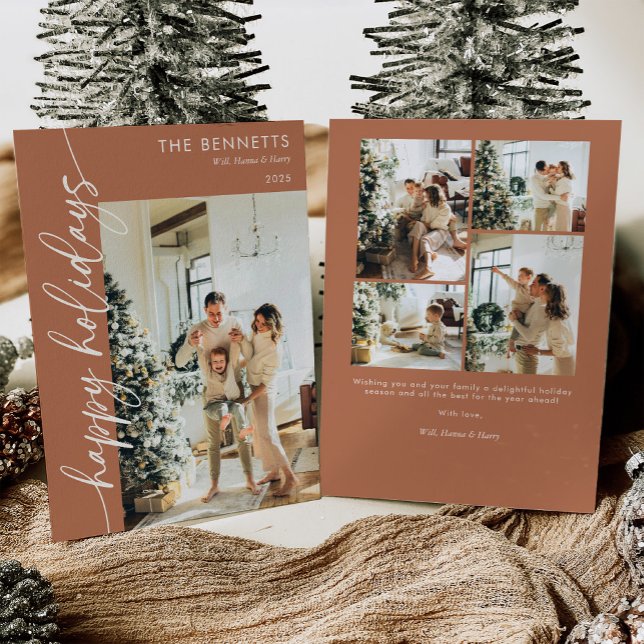 Boho Terracotta Happy Holidays Photo Holiday Card (Creator Uploaded)