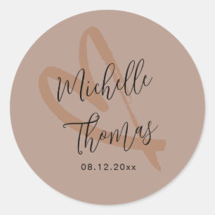 Boho Terracotta & Heart Wedding Classic Round Sticker