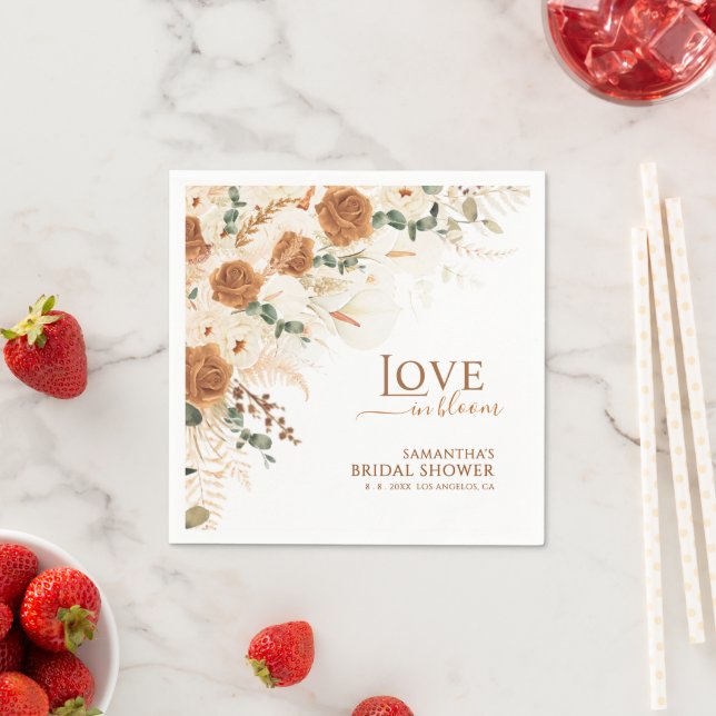 Boho Terracotta Love in Bloom Bridal Shower Napkin (Insitu)