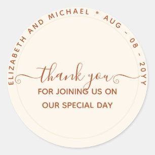 Boho Terracotta Magnolia Thank You Favour Classic Round Sticker