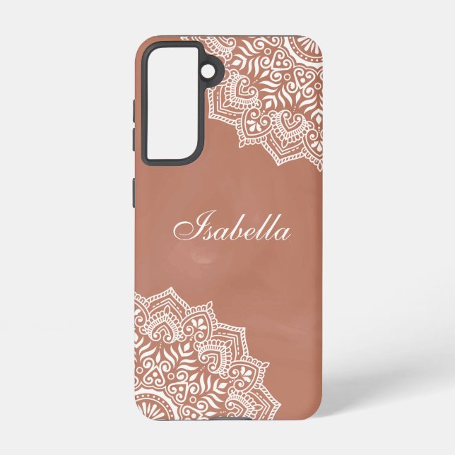 Boho Terracotta Mandala Custom Name Samsung Galaxy S21 Case (Back)
