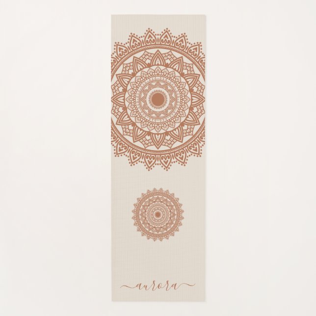 Boho Terracotta Mandala on Ivory Custom Name Yoga Mat (Front)