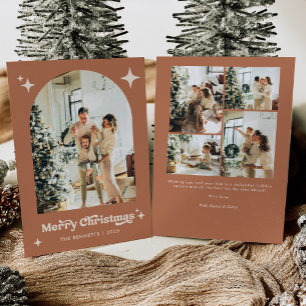 Boho Terracotta Merry Christmas Photo Holiday Card