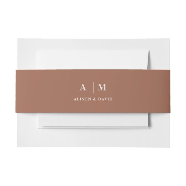 Boho Terracotta Minimal and Chic Monogram Wedding Invitation Belly Band (Front Example)