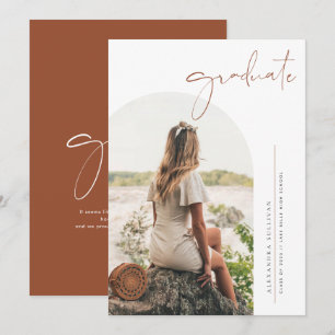 Boho Terracotta Minimalist Arch Photo Graduation Announcement