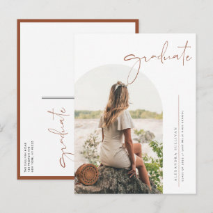 Boho Terracotta Minimalist Arch Photo Graduation Invitation Postcard