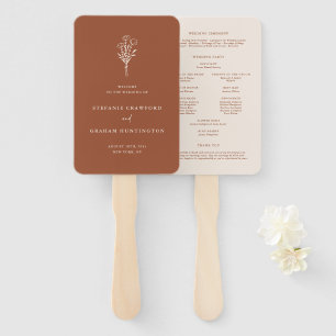 Boho Terracotta Minimalist Botanicals Program Hand Fan