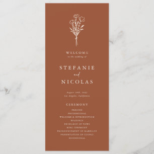 Boho Terracotta Minimalist Botanicals Wedding Programme