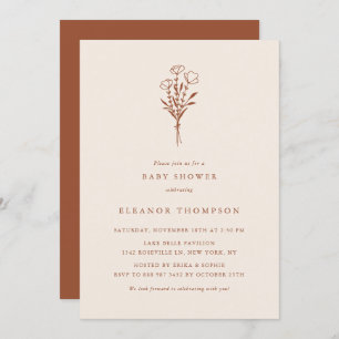Boho Terracotta Minimalist Floral Baby Shower Invitation