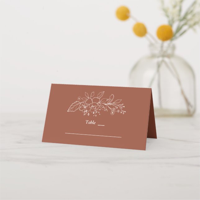 Boho Terracotta Minimalist Wedding Table Number   Place Card (Front)