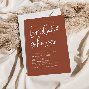 Boho Terracotta Modern Heart Script Bridal Shower Invitation