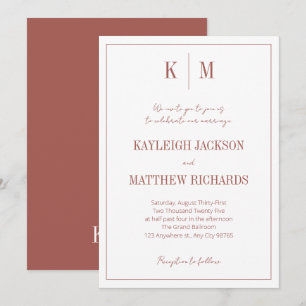 Boho Terracotta Monogram Elegant Wedding Invitation