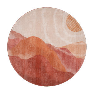 Boho terracotta mountains, abstract poster. cutting board