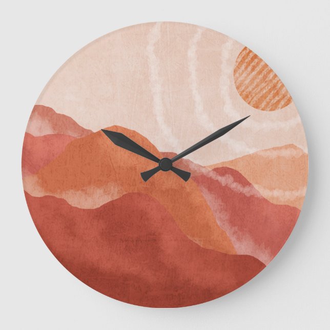 Boho terracotta mountains, abstract poster. large clock (Front)