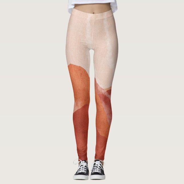 Boho terracotta mountains, abstract poster. leggings (Front)
