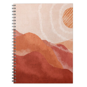 Boho terracotta mountains, abstract poster. notebook