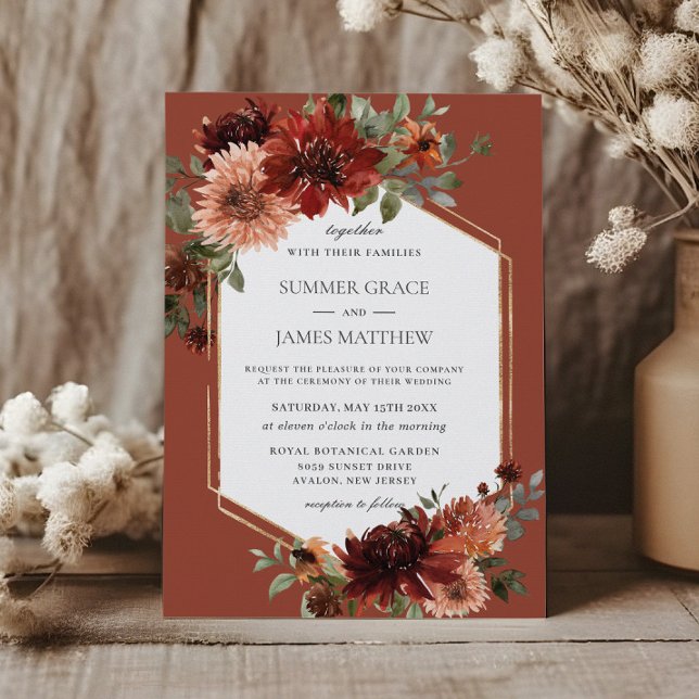 Boho Terracotta Orange Rust Geometric Wedding  Invitation (Creator Uploaded)