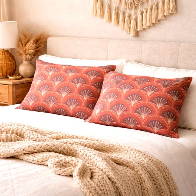 Boho Terracotta Palm Fan Scallop Pattern Pillowcase (Creator Uploaded)