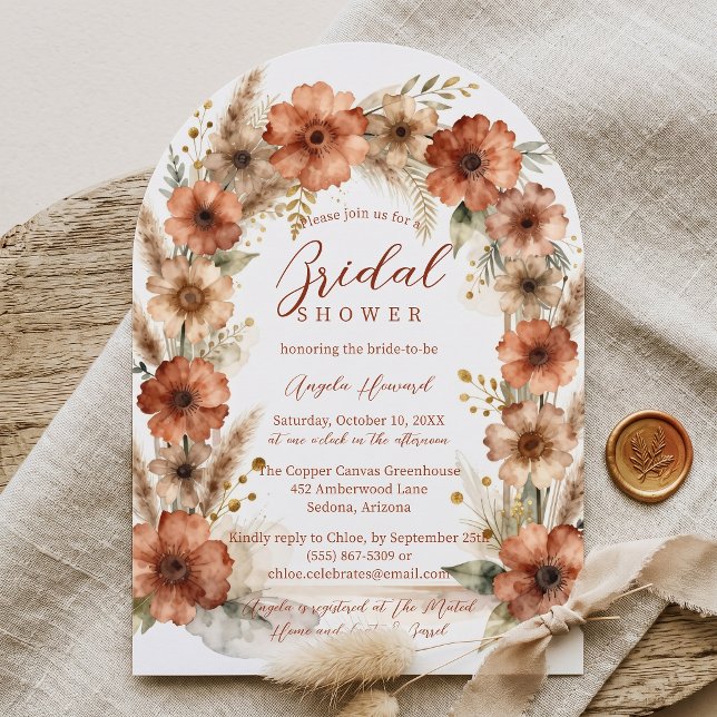 Boho Terracotta Pampas Arch Bridal Shower Invitation (Creator Uploaded)