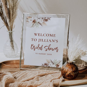 boho terracotta pampas bridal shower welcome sign