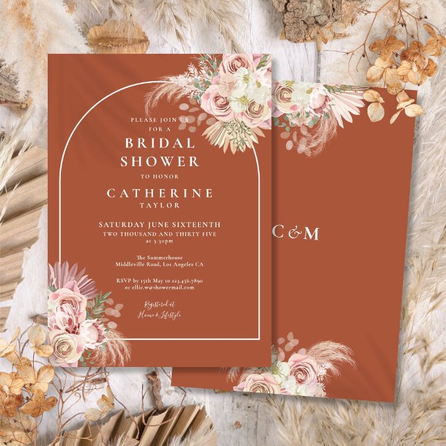 Boho Terracotta Pampas Grass Arch Bridal Shower Invitation (Boho Terracotta Pampas Grass Arch Bridal Shower Invitation)