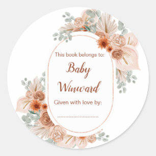 Boho Terracotta Pampas Grass Baby Shower Classic Round Sticker