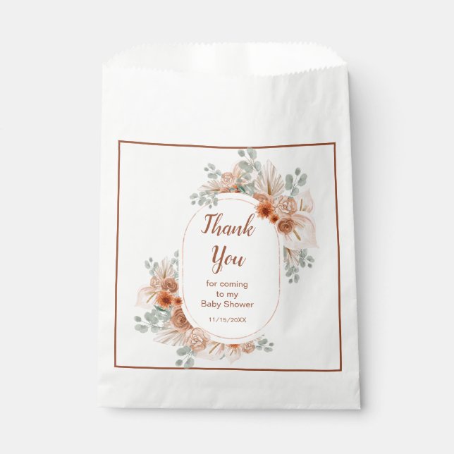 Boho Terracotta Pampas Grass Baby Shower Favour Bags (Front)