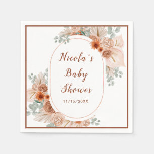 Boho Terracotta Pampas Grass Baby Shower Napkin