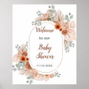 Boho Terracotta Pampas Grass Baby Shower Poster