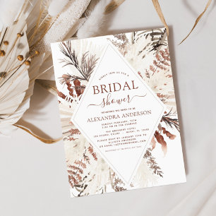 Boho Terracotta Pampas Grass Beige Bridal Shower Invitation