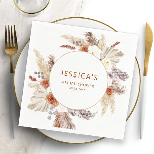 Boho Terracotta Pampas Grass Bridal Shower Napkin