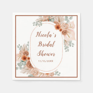 Boho Terracotta Pampas Grass Bridal Shower Napkin