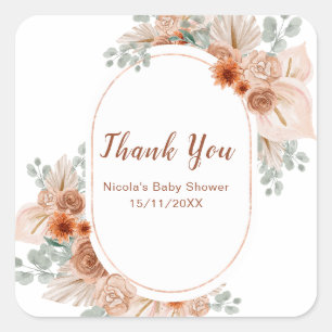 Boho Terracotta Pampas Grass Bridal Shower Square Sticker
