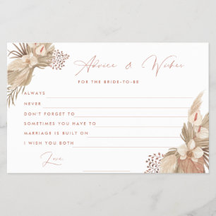 Boho Terracotta Pampas Grass bride advice card
