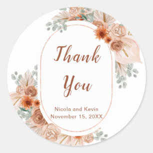 Boho Terracotta Pampas Grass  Classic Round Sticker