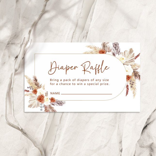 Boho Terracotta Pampas Grass Diaper Raffle Card (Creator Uploaded)