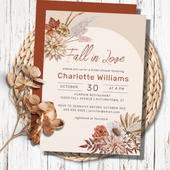 Boho Terracotta Pampas Grass Floral Bridal Shower  Invitation (Creator Uploaded)