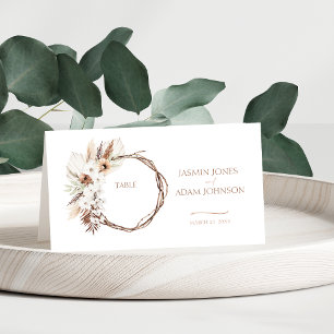 Boho Terracotta Pampas Grass Floral Wedding Place Card