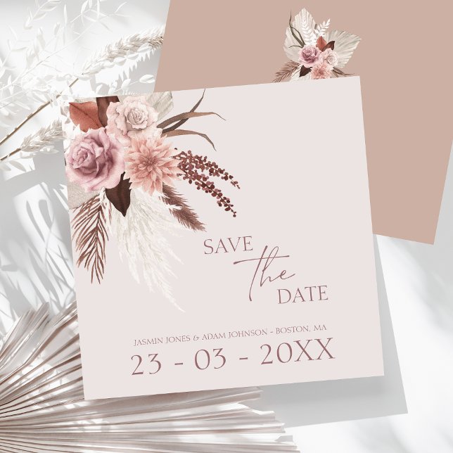 Boho Terracotta Pampas Grass Floral Wedding Save The Date (Boho Dusty Pink Dried Flowers Pampas Grass Wedding Save The Date)